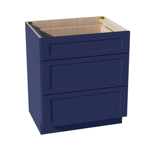 HB - DB30: Indigo Blue Shaker 30" 3 Drawers Base Cabinet - homecabinets