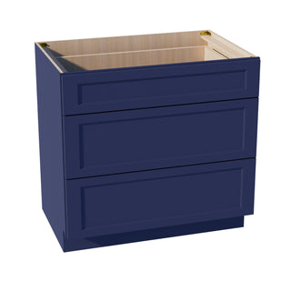 HB - DB36: Indigo Blue Shaker 36" 3 Drawers Base Cabinet - homecabinets