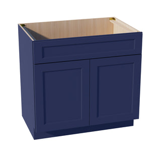 HB - SB36: Indigo Blue Shaker 36" 2 Doors 1 False Drawer Sink Base Cabinet - homecabinets