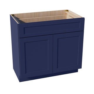 HB - VB3621: Indigo Blue Shaker 36"W x 34 - 1/2"H x 21"D 2 Doors & 1 Drawer Double Door Vanity Base Cabinets - homecabinets