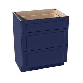 HB - VDB3021: Indigo Blue Shaker 30"W x 34 - 1/2"H x 21"D 3 Drawers Vanity Base Cabinets - homecabinets