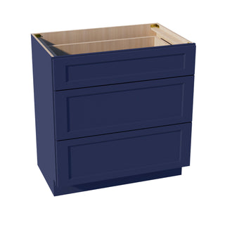 HB - VDB3321: Indigo Blue Shaker 33"W x 34 - 1/2"H x 21"D 3 Drawers Vanity Base Cabinets - homecabinets