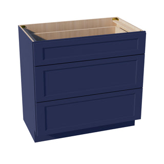 HB - VDB3621: Indigo Blue Shaker 36"W x 34 - 1/2"H x 21"D 3 Drawers Vanity Base Cabinets - homecabinets