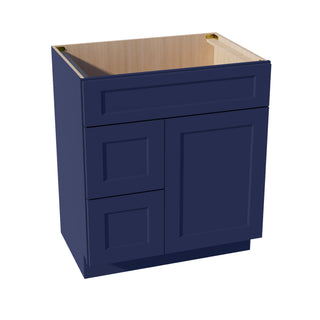 HB - VSD3021L: Indigo Blue Shaker 30"W x 34 - 1/2"H x 21"D 1 Door & 2 Left Drawers Offset Vanity Sink Base Cabinets - homecabinets