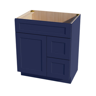 HB - VSD3021R: Indigo Blue Shaker 30"W x 34 - 1/2"H x 21"D 1 Door & 2 Right Drawers Offset Vanity Sink Base Cabinets - homecabinets