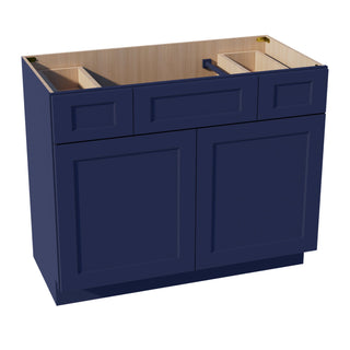 HB - VSD4221: Indigo Blue Shaker 42"W x 34 - 1/2"H x 21"D 2 Doors, 2 Drawers & 1 False Drawer Centered Vanity Sink Base Cabinets - homecabinets