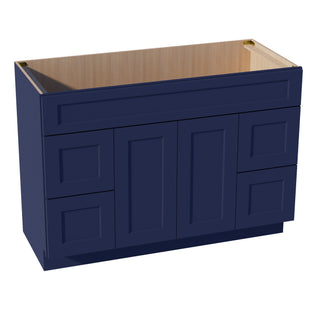 HB - VSD4821: Indigo Blue Shaker 48"W x 34 - 1/2"H x 21"D 2 Doors, 4 Drawers & 1 False Drawer Centered Vanity Sink Base Cabinets - homecabinets