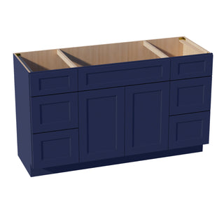 HB - VSD60SINGLE: Indigo Blue Shaker 60"W x 34 - 1/2"H x 21"D 2 Doors, 6 Drawers & 1 False Drawer Single Sink Vanity Base Combo Cabinets - homecabinets