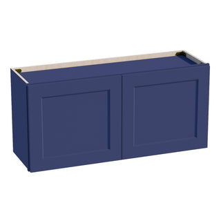 HB - W3918: Indigo Blue Shaker 39"W x 18"H 2 Doors Standard Wall Bridge Cabinet - homecabinets