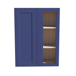 HB - WBC2736: Indigo Blue Shaker 27"W x 36"H 1 Door & 2 Shelves Wall Blind Corner Cabinets - homecabinets