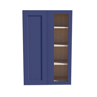 HB - WBC2742: Indigo Blue Shaker 27"W x 42"H 1 Door & 2 Shelves Wall Blind Corner Cabinets - homecabinets