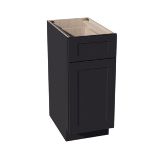 HE - B15: Ebony Black Shaker 15" 1 Drawer 1 Door Standard Base Cabinet - homecabinets