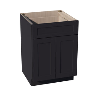 HE - B24: Ebony Black Shaker 24" 1 Drawer 2 Doors Standard Base Cabinet - homecabinets