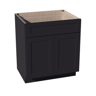 HE - B30: Ebony Black Shaker 30" 1 Drawer 2 Door Standard Base Cabinet - homecabinets