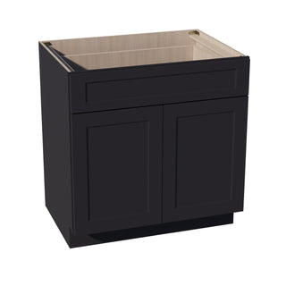 HE - B33: Ebony Black Shaker 33" 1 Drawer 2 Doors Standard Base Cabinet - homecabinets