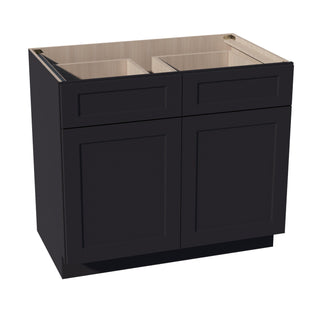 HE - B39: Ebony Black Shaker 39" 2 Drawers 2 Doors Standard Base Cabinet - homecabinets