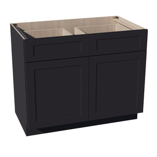 HE - B42: Ebony Black Shaker 42" 2 Drawers 2 Doors Standard Base Cabinet - homecabinets