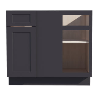 HE - BBC39/42: Ebony Black Shaker 39" 1 Door - 1 Drawer Blind Corner Base Cabinet - homecabinets