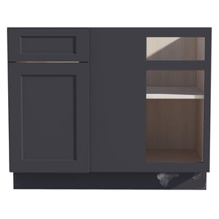 HE - BBC42/45: Ebony Black Shaker 42" 1 Door - 1 Drawer Blind Corner Base Cabinets - homecabinets