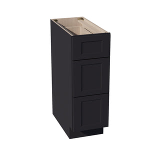 HE - DB12: Ebony Black Shaker 12" 3 Drawers Base Cabinet - homecabinets