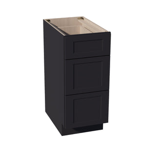 HE - DB15: Ebony Black Shaker 15" 3 Drawers Base Cabinet - homecabinets