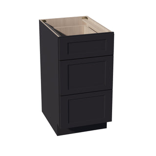 HE - DB18: Ebony Black Shaker 18" 3 Drawers Base Cabinet - homecabinets