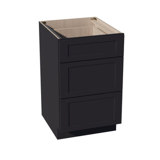 HE - DB21: Ebony Black Shaker 21" 3 Drawers Base Cabinet - homecabinets