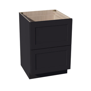 HE - DB24 - 2: Ebony Black Shaker 24" 2 Drawers Base Cabinet - homecabinets