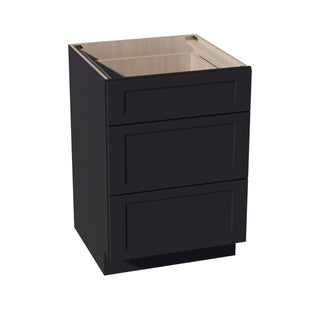 HE - DB24: Ebony Black Shaker 24" 3 Drawers Base Cabinet - homecabinets