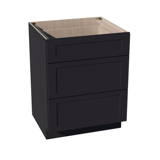 HE - DB27: Ebony Black Shaker 27" 3 Drawers Base Cabinet - homecabinets