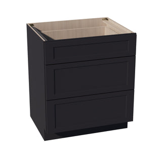 HE - DB30: Ebony Black Shaker 30" 3 Drawers Base Cabinet - homecabinets