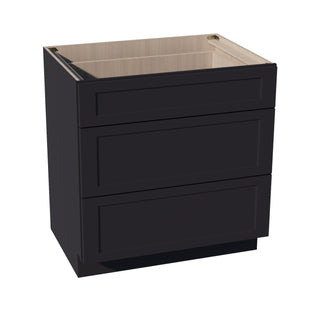 HE - DB33: Ebony Black Shaker 33" 3 Drawers Base Cabinet - homecabinets