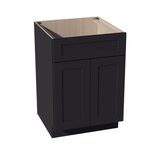 HE - SB24: Ebony Black Shaker 24" 2 Doors 1 False Drawer Sink Base Cabinet - homecabinets