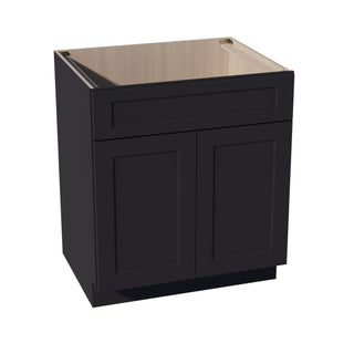 HE - SB30: Ebony Black Shaker 30" 2 Doors 1 False Drawer Sink Base Cabinet - homecabinets