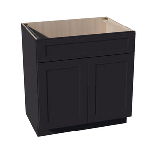 HE - SB33: Ebony Black Shaker 33" 2 Doors 1 False Drawer Sink Base Cabinet - homecabinets