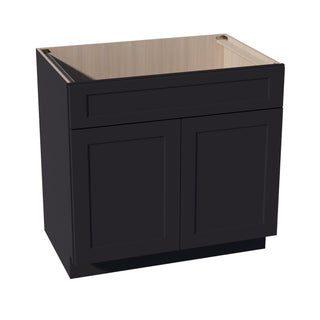 HE - SB36: Ebony Black Shaker 36" 2 Doors 1 False Drawer Sink Base Cabinet - homecabinets