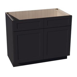 HE - SB42: Ebony Black Shaker 42" 2 Doors 2 False Drawers Sink Base Cabinet - homecabinets