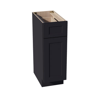 HE - VB1221: Ebony Black Shaker 12"W x 34 - 1/2"H x 21"D 1 Door & 1 Drawer Single Door Vanity Base Cabinets - homecabinets