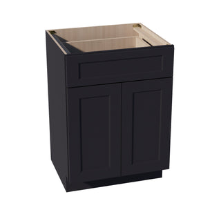 HE - VB2421: Ebony Black Shaker 24"W x 34 - 1/2"H x 21"D 2 Doors & 1 Drawer Double Door Vanity Base Cabinets - homecabinets