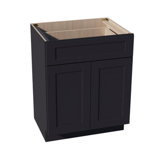 HE - VB2721: Ebony Black Shaker 27"W x 34 - 1/2"H x 21"D 2 Doors & 1 Drawer Double Door Vanity Base Cabinets - homecabinets