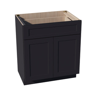 HE - VB3021: Ebony Black Shaker 30"W x 34 - 1/2"H x 21"D 2 Doors & 1 Drawer Double Door Vanity Base Cabinets - homecabinets