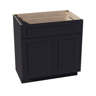 HE - VB3321: Ebony Black Shaker 33"W x 34 - 1/2"H x 21"D 2 Doors & 1 Drawer Double Door Vanity Base Cabinets - homecabinets