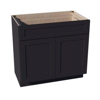 HE - VB3621: Ebony Black Shaker 36"W x 34 - 1/2"H x 21"D 2 Doors & 1 Drawer Double Door Vanity Base Cabinets - homecabinets