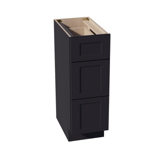 HE - VDB1221: Ebony Black Shaker 12"W x 34 - 1/2"H x 21"D 3 Drawers Vanity Base Cabinets - homecabinets