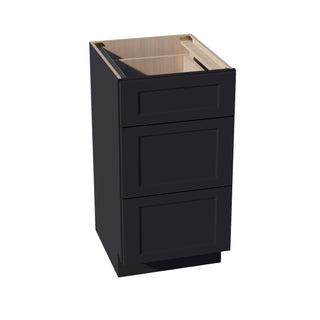 HE - VDB1821: Ebony Black Shaker 18"W x 34 - 1/2"H x 21"D 3 Drawers Vanity Base Cabinets - homecabinets