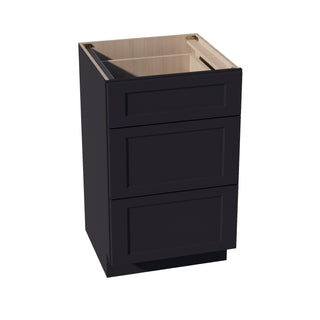 HE - VDB2121: Ebony Black Shaker 21"W x 34 - 1/2"H x 21"D 3 Drawers Vanity Base Cabinets - homecabinets