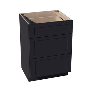 HE - VDB2421: Ebony Black Shaker 24"W x 34 - 1/2"H x 21"D 3 Drawers Vanity Base Cabinets - homecabinets