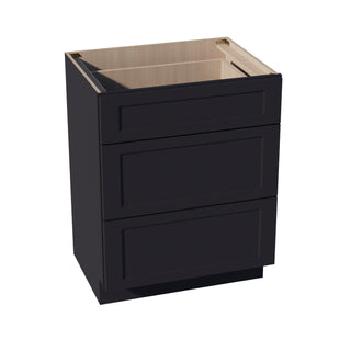 HE - VDB2721: Ebony Black Shaker 27"W x 34 - 1/2"H x 21"D 3 Drawers Vanity Base Cabinets - homecabinets