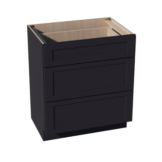 HE - VDB3021: Ebony Black Shaker 30"W x 34 - 1/2"H x 21"D 3 Drawers Vanity Base Cabinets - homecabinets