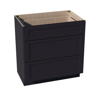 HE - VDB3321: Ebony Black Shaker 33"W x 34 - 1/2"H x 21"D 3 Drawers Vanity Base Cabinets - homecabinets